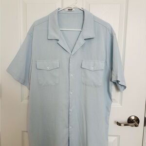 Coofandy Sky Blue Casual Button-Down Shirt. Relaxed fit.